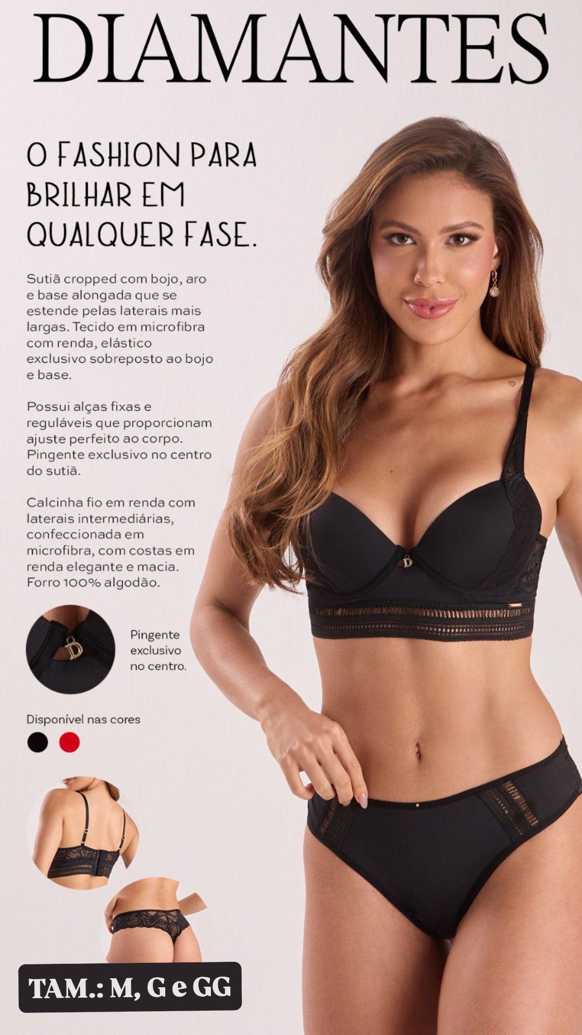 Conjunto lingerie cropped biquíni Luna