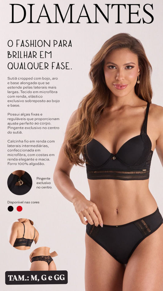 Conjunto lingerie cropped biquíni Luna