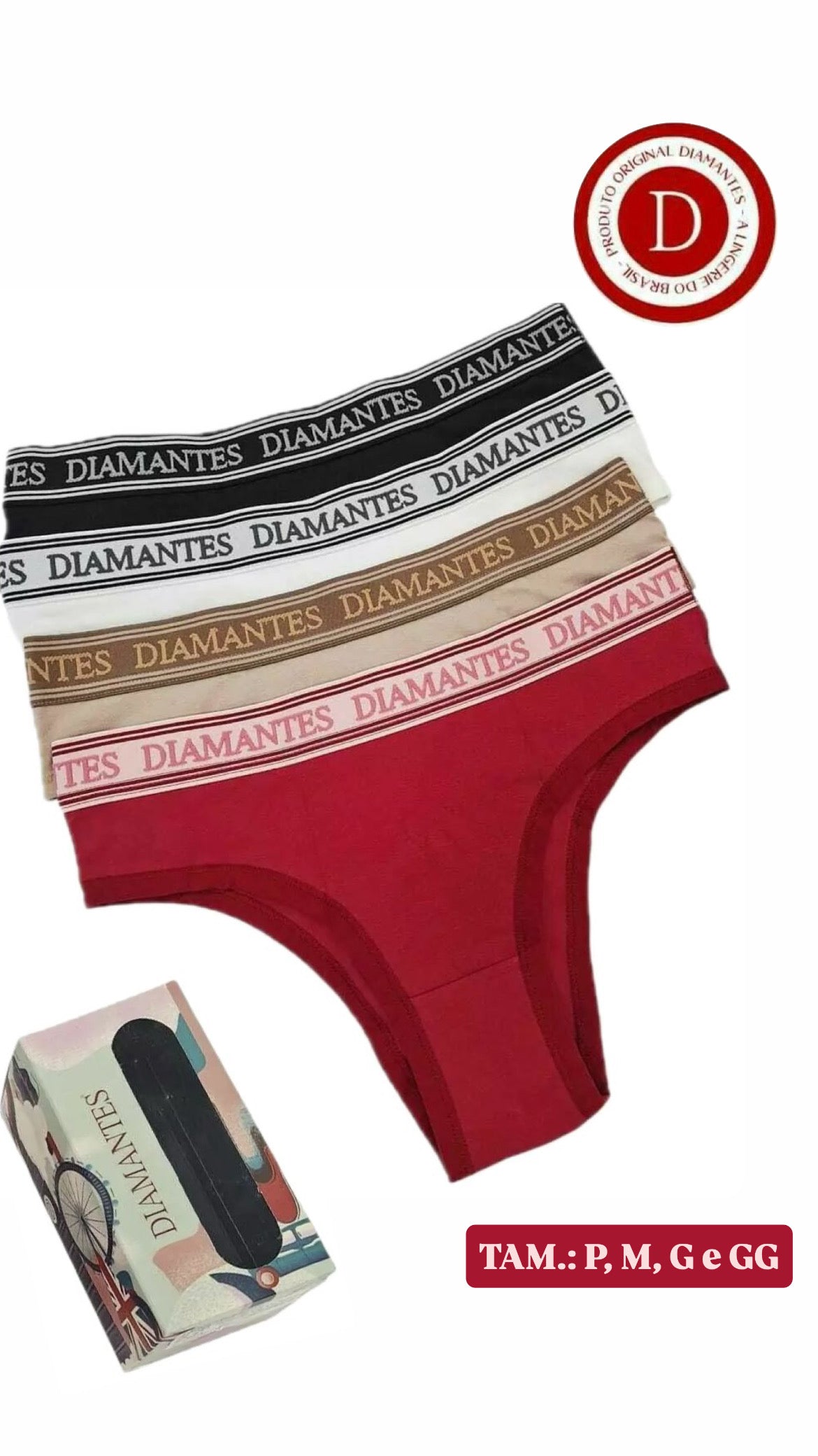 Kit com 4 calcinhas biquíni de cotton na caixa e elástico personalizado Despojada - Diamantes