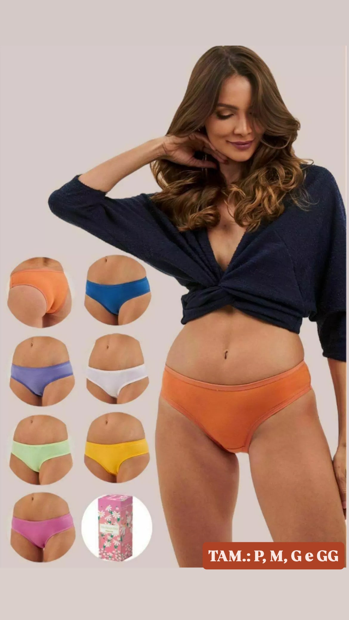 Kit com 7 calcinhas biquíni cotton na caixa Primavera