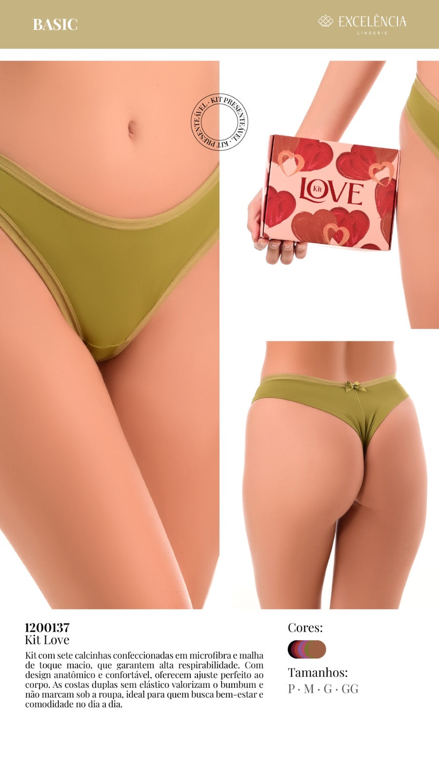 Kit de calcinhas love com 7 unidades