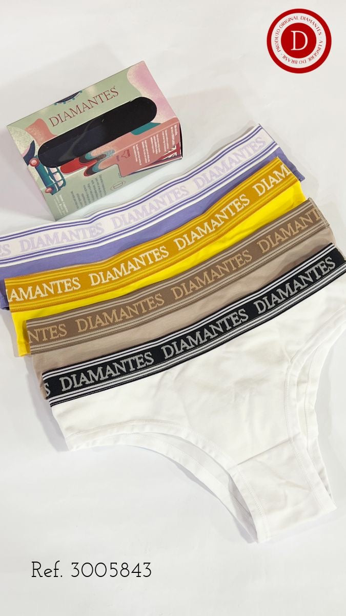 Kit com 4 calcinhas biquíni de cotton na caixa e elástico personalizado Despojada - Diamantes