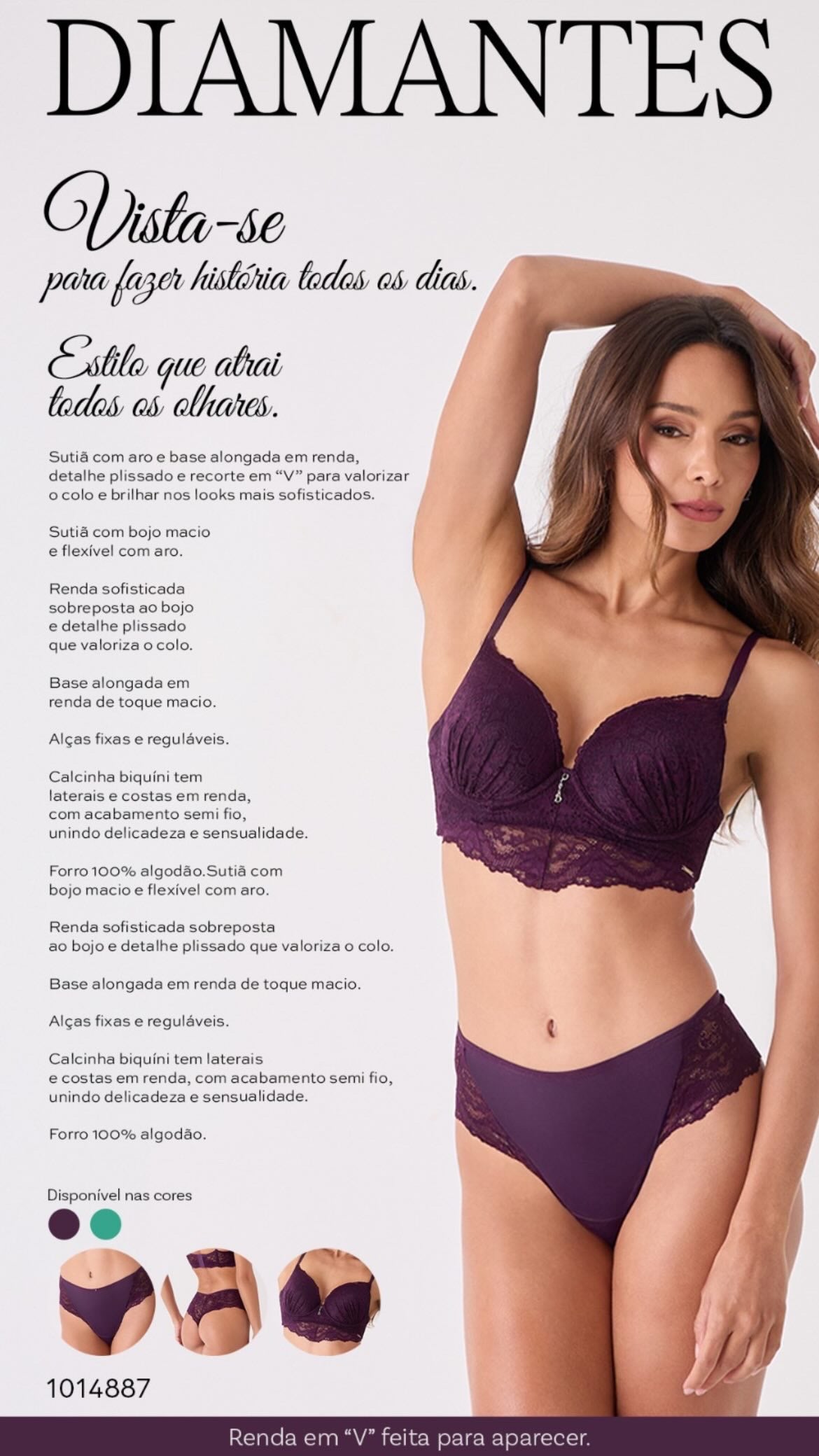 Conjunto de lingerie  e calcinha biquíni Maitê- Diamantes