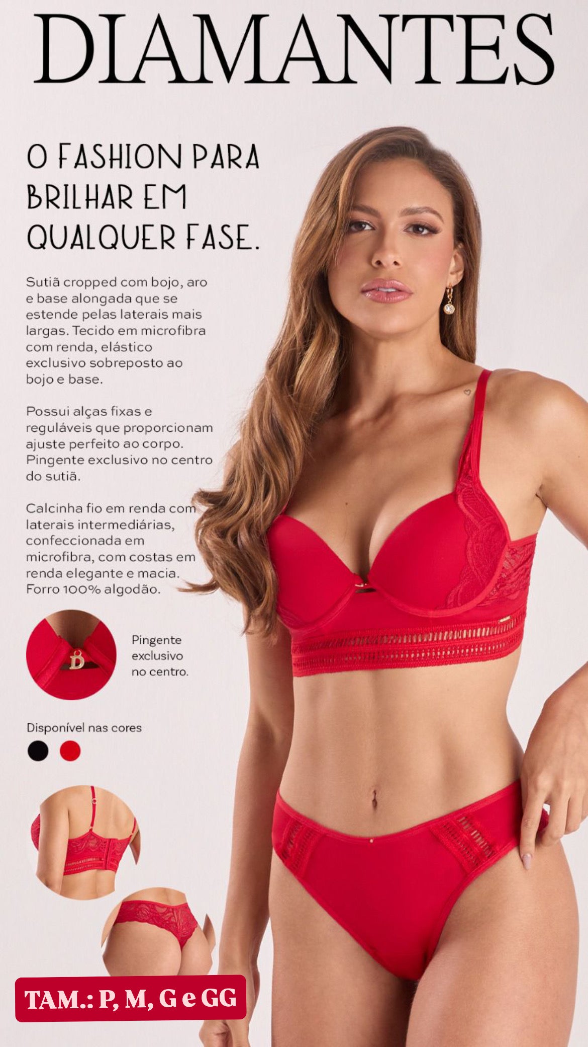Conjunto lingerie cropped biquíni Luna